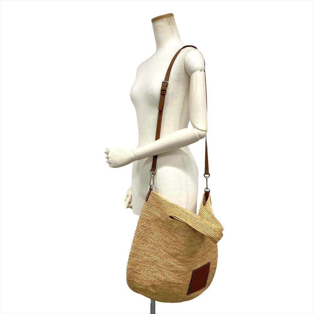 LOEWE Slit Mini Shoulder Bag in Beige Raffia Leather with Silver Hardware and... - Picture 2 of 9